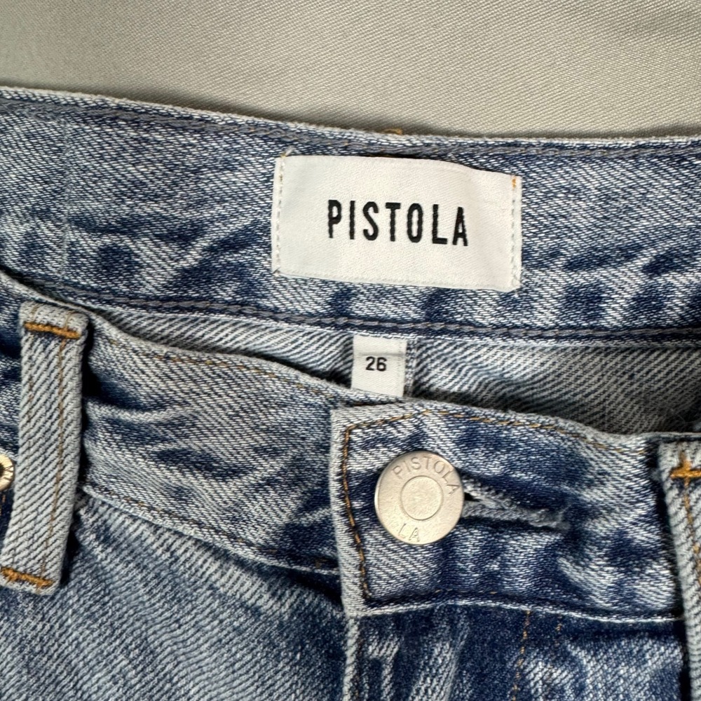 Pistola Womens High Rise Straight Leg Distressed Jeans Light Wash Blue Sz 26 - Picture 4 of 10